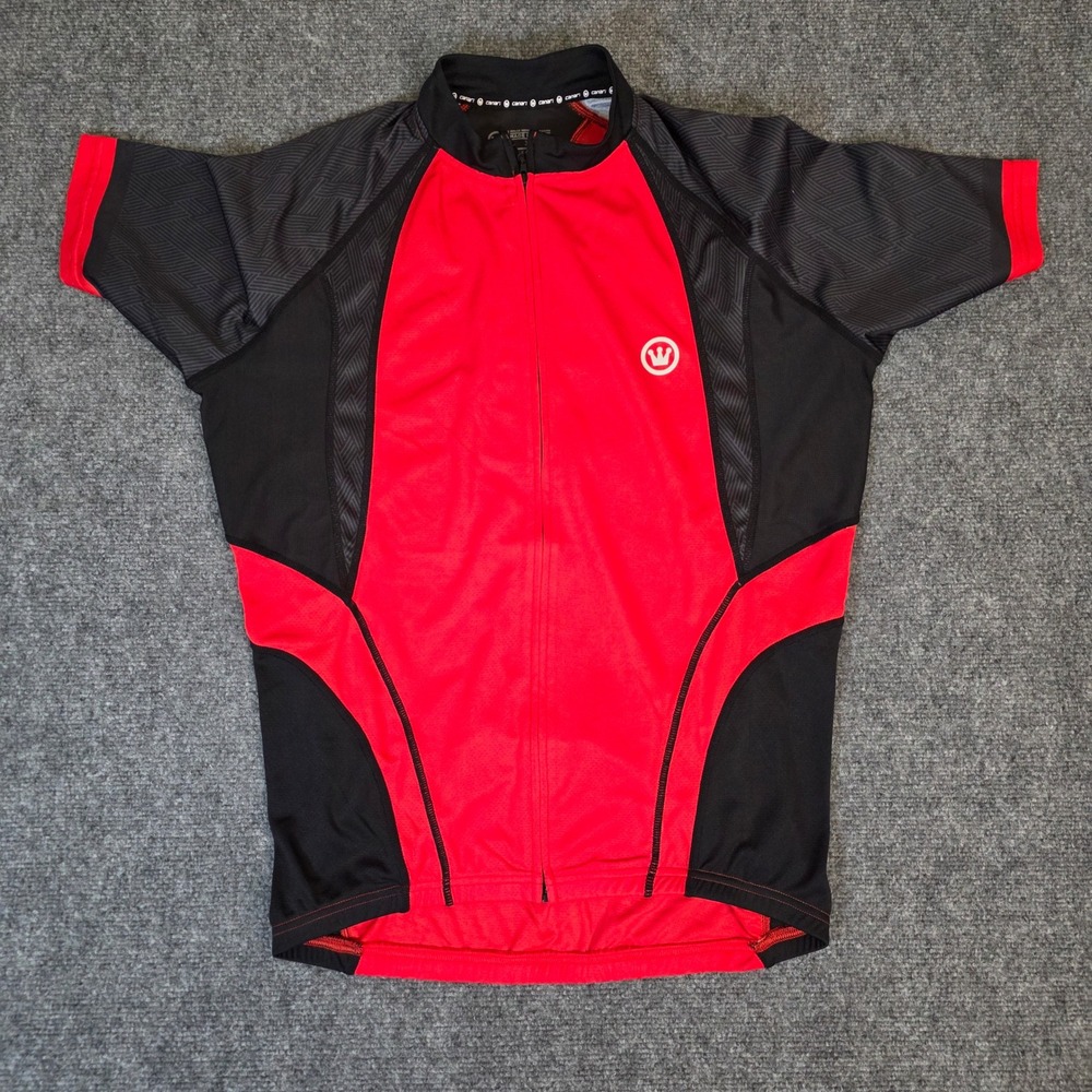 Canari Cycling Jersey Mens XL Red Black Full Zip Short Sleeve Geometric Stretch